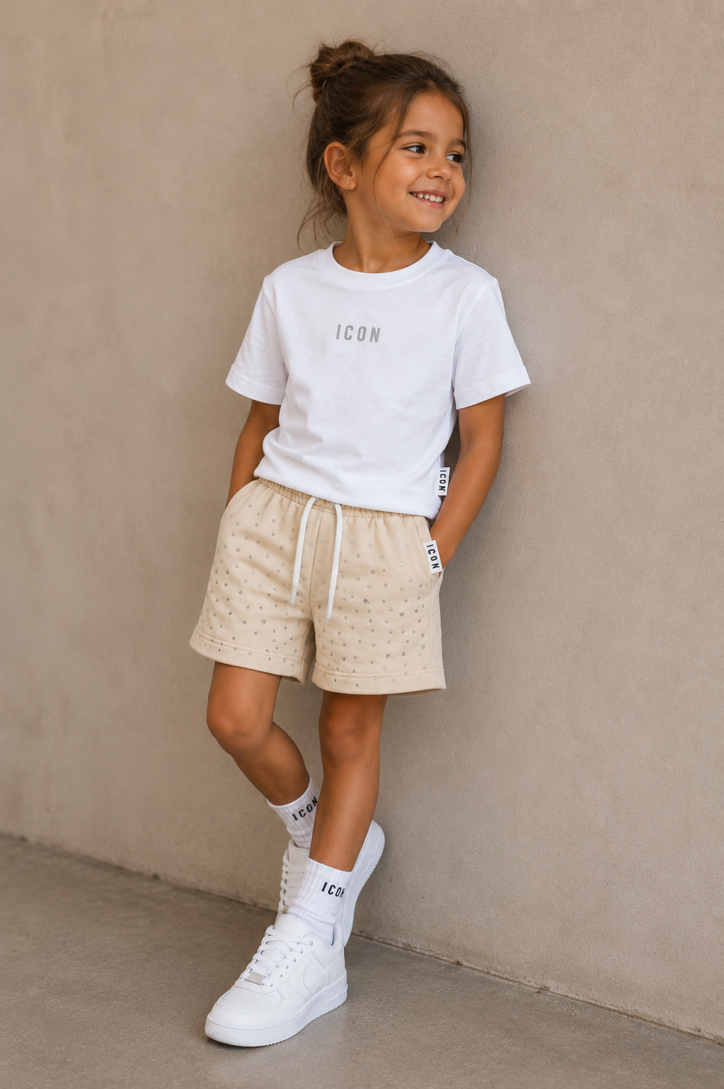 ICON - T-shirt e short con strass bambina