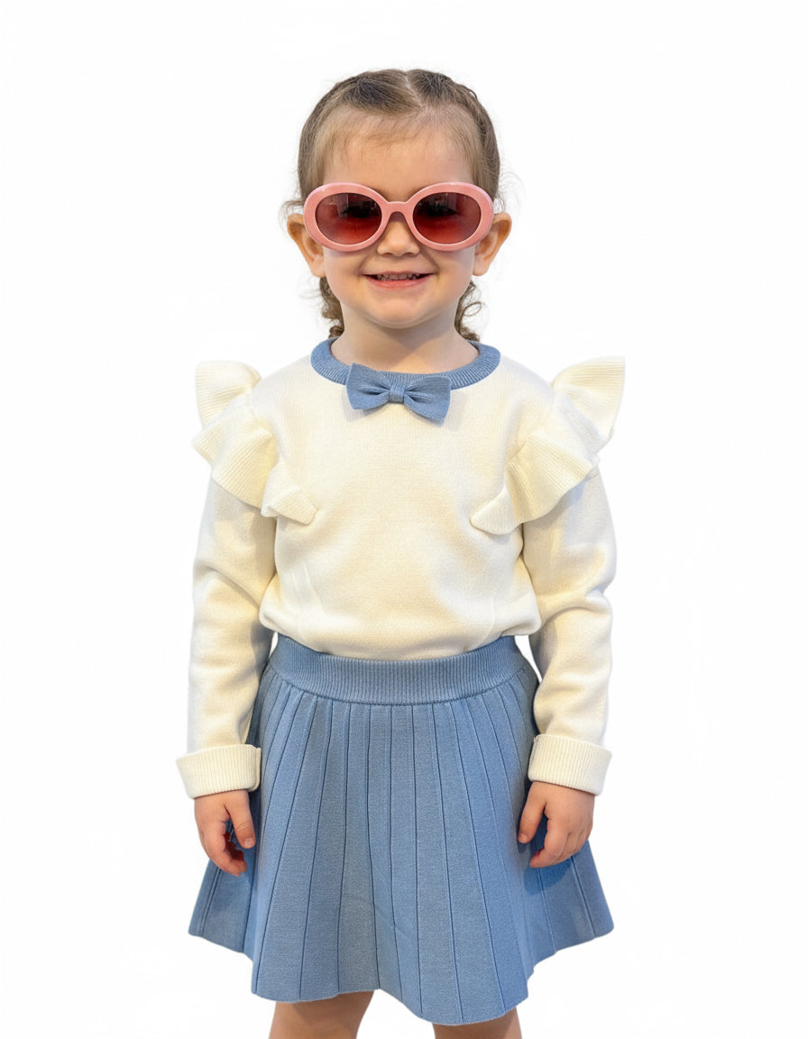 JANICE - SET COMPLETO - Maglia bianca e gonna celeste bambina