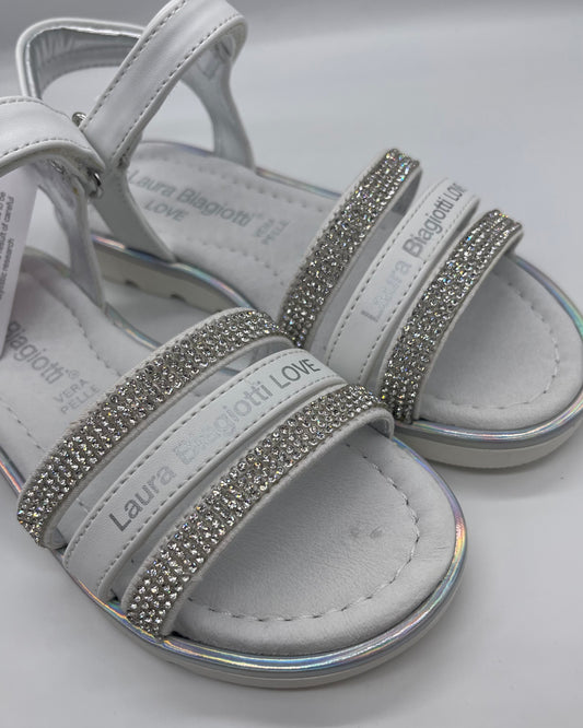 LAURA BIAGIOTTI LOVE - Sandalo bianco con logo ed applicazioni in strass