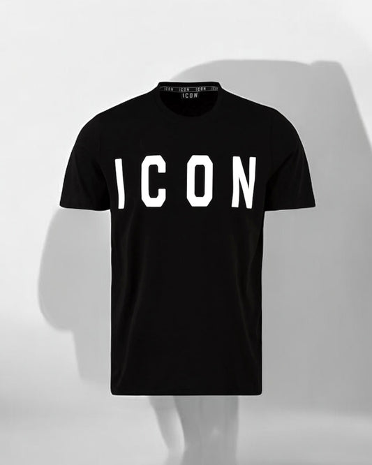 ICON - T-shirt nera con logo bianco uomo