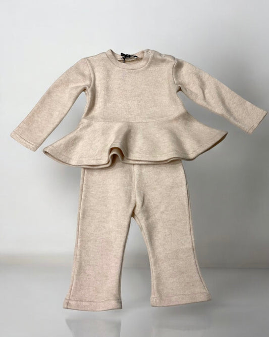 JANICE - SET COMPLETO - Blusa e pantalone beige in lana rasata bambina