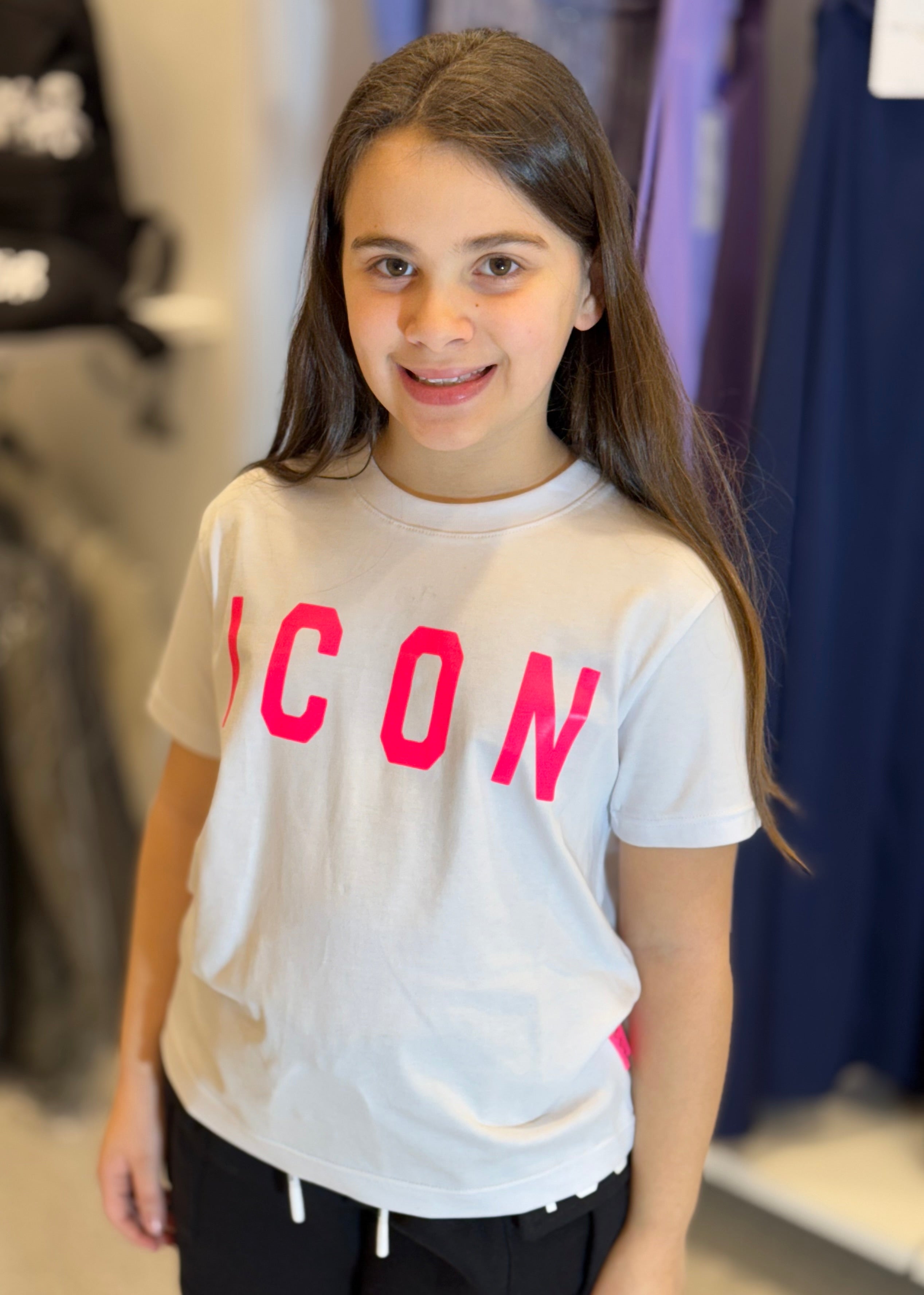 ICON - T-shirt bianca con logo fucsia bambina