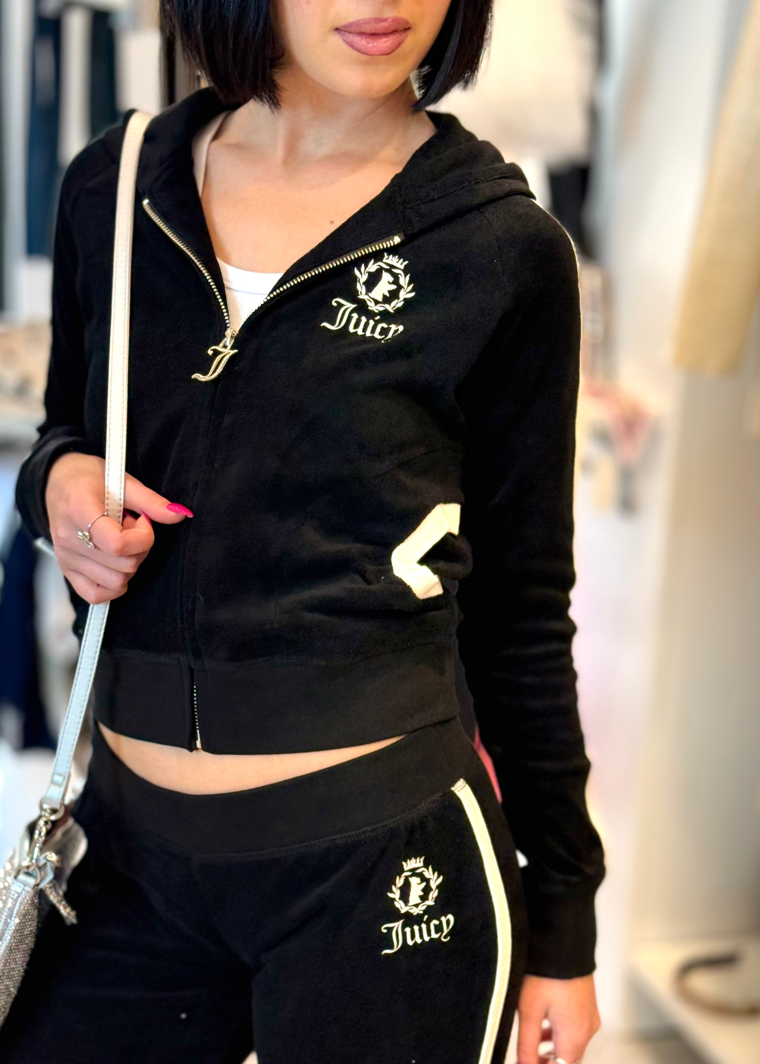 JUICY COUTURE - Pantalone a palazzo in ciniglia con logo donna