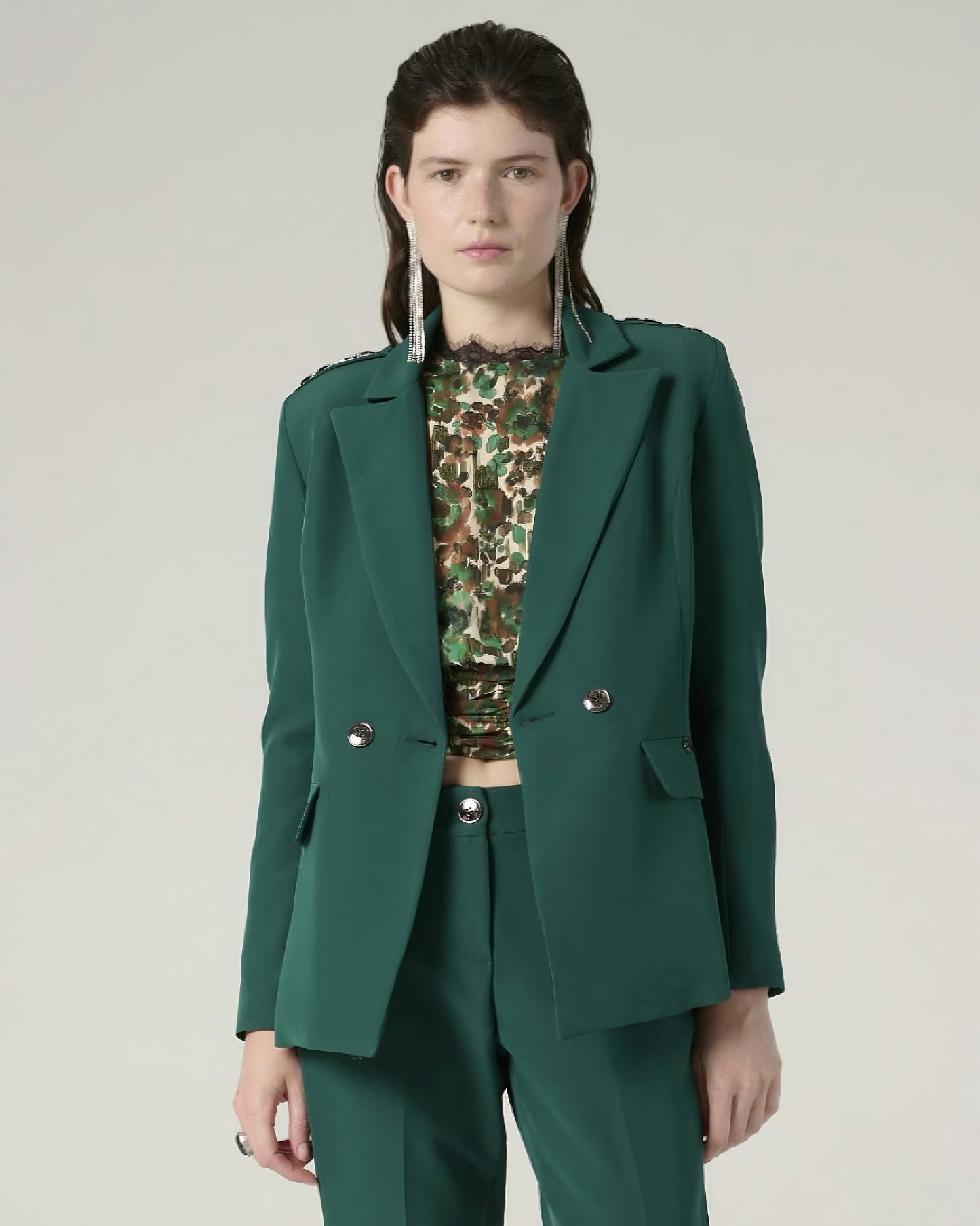 JE-NE - Giacca tailleur verde con spalline