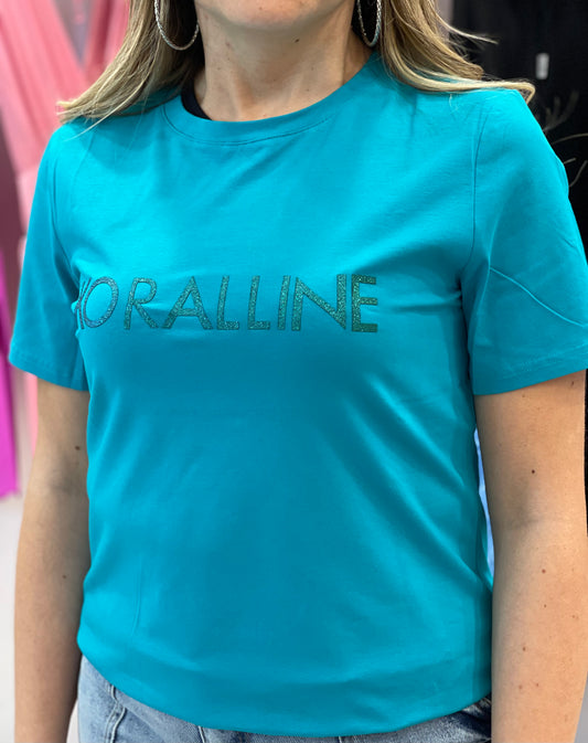 KORALLINE  - T-shirt turchese con logo tono su tono