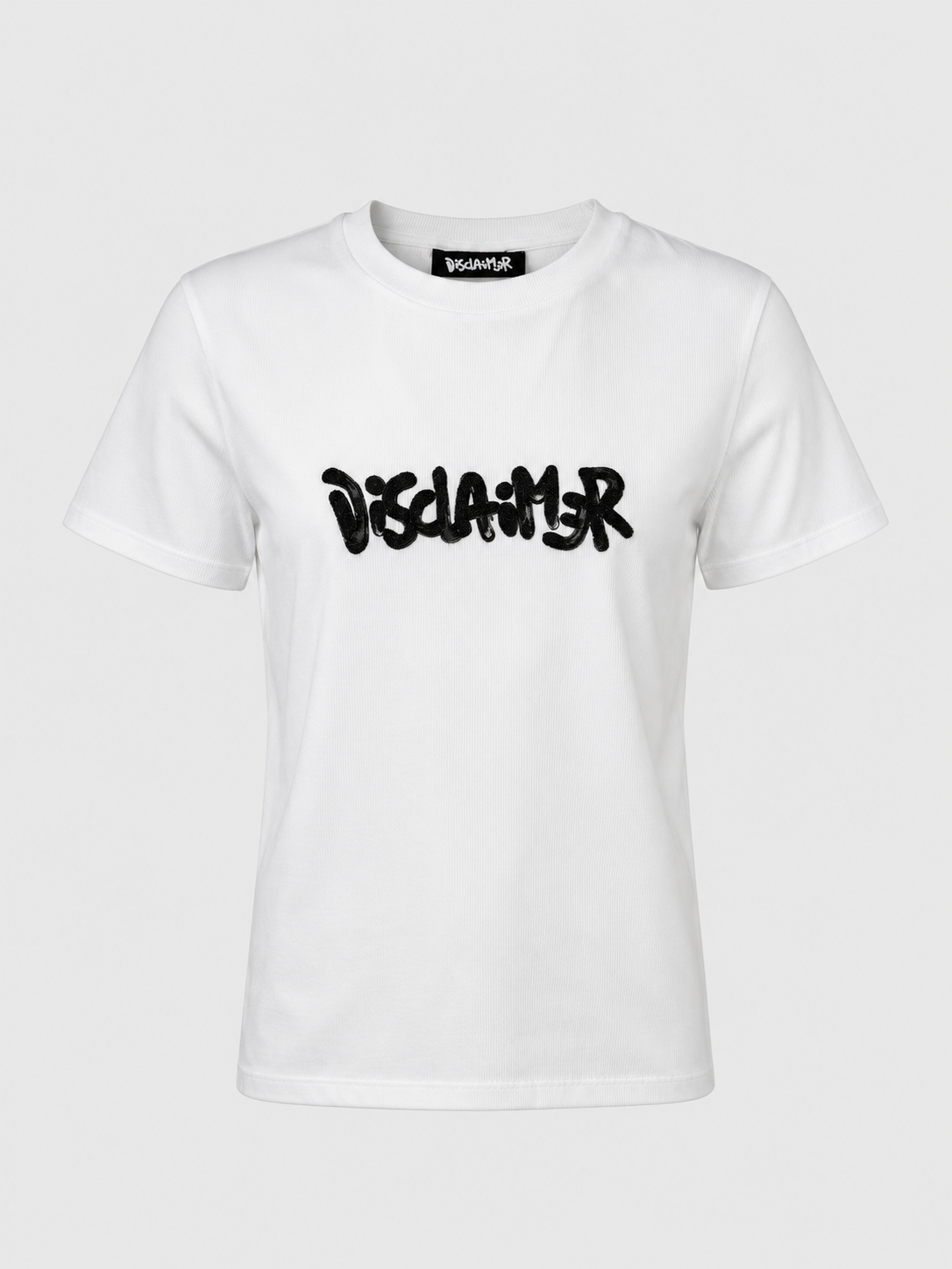 DISCLAIMER - T-shirt a costine con logo glitter donna