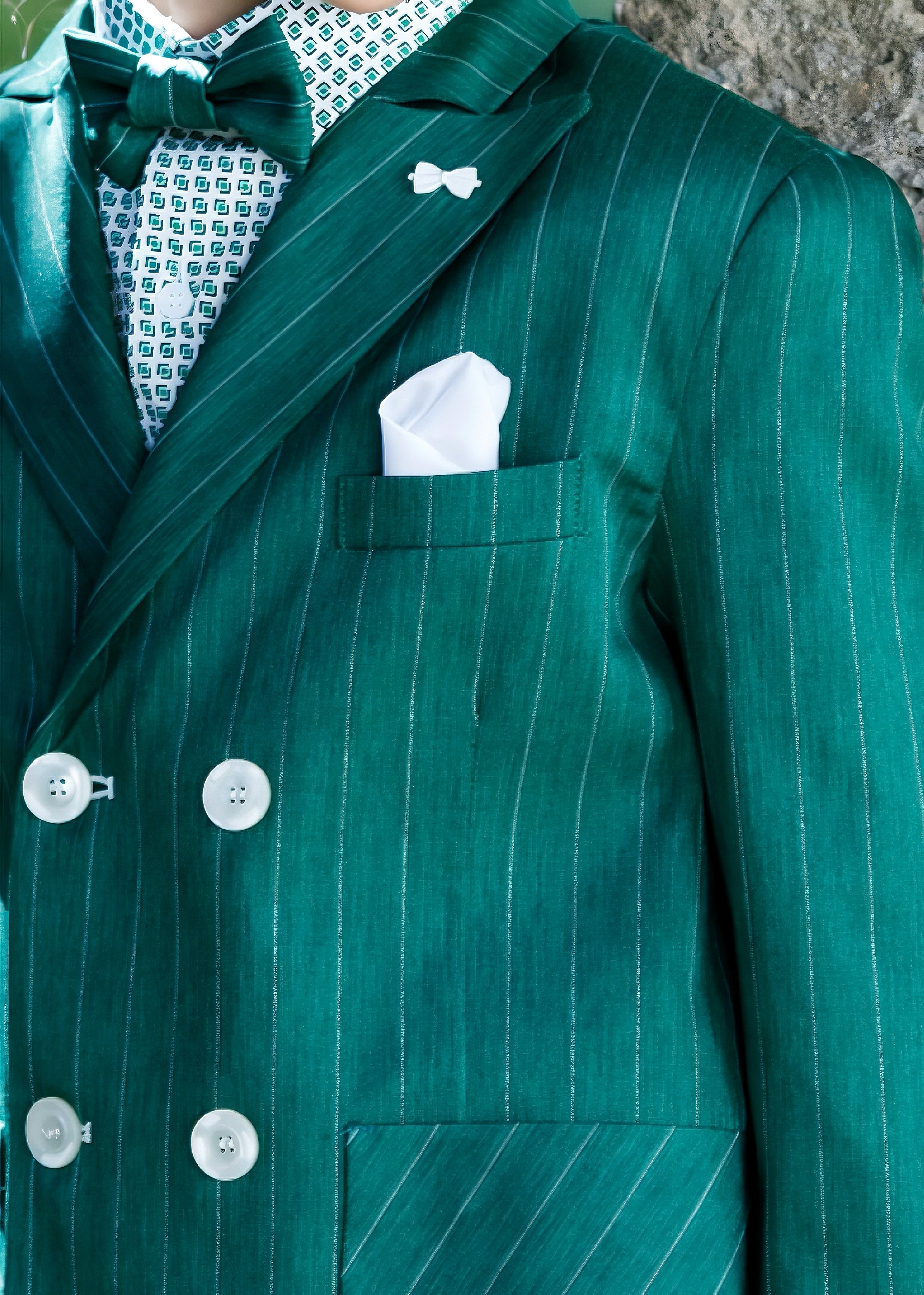 NEVER TOO - GENTLEMAN - SET COMPLETO - Abito verde gessato e pantalone bianco