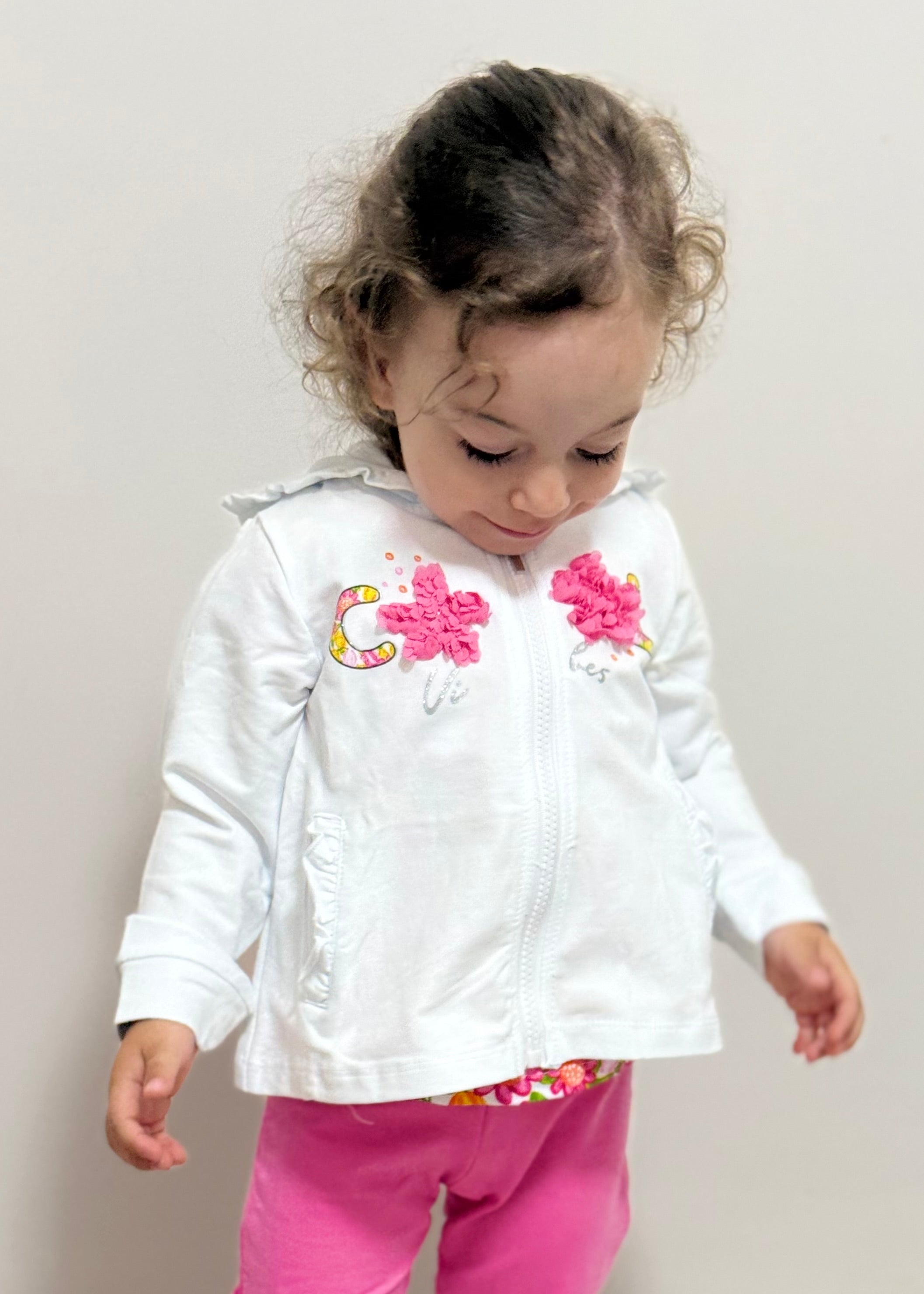 JAKY'S - SET COMPLETO - Giacca bianca con t-shirt a fantasia e leggings rosa bambina