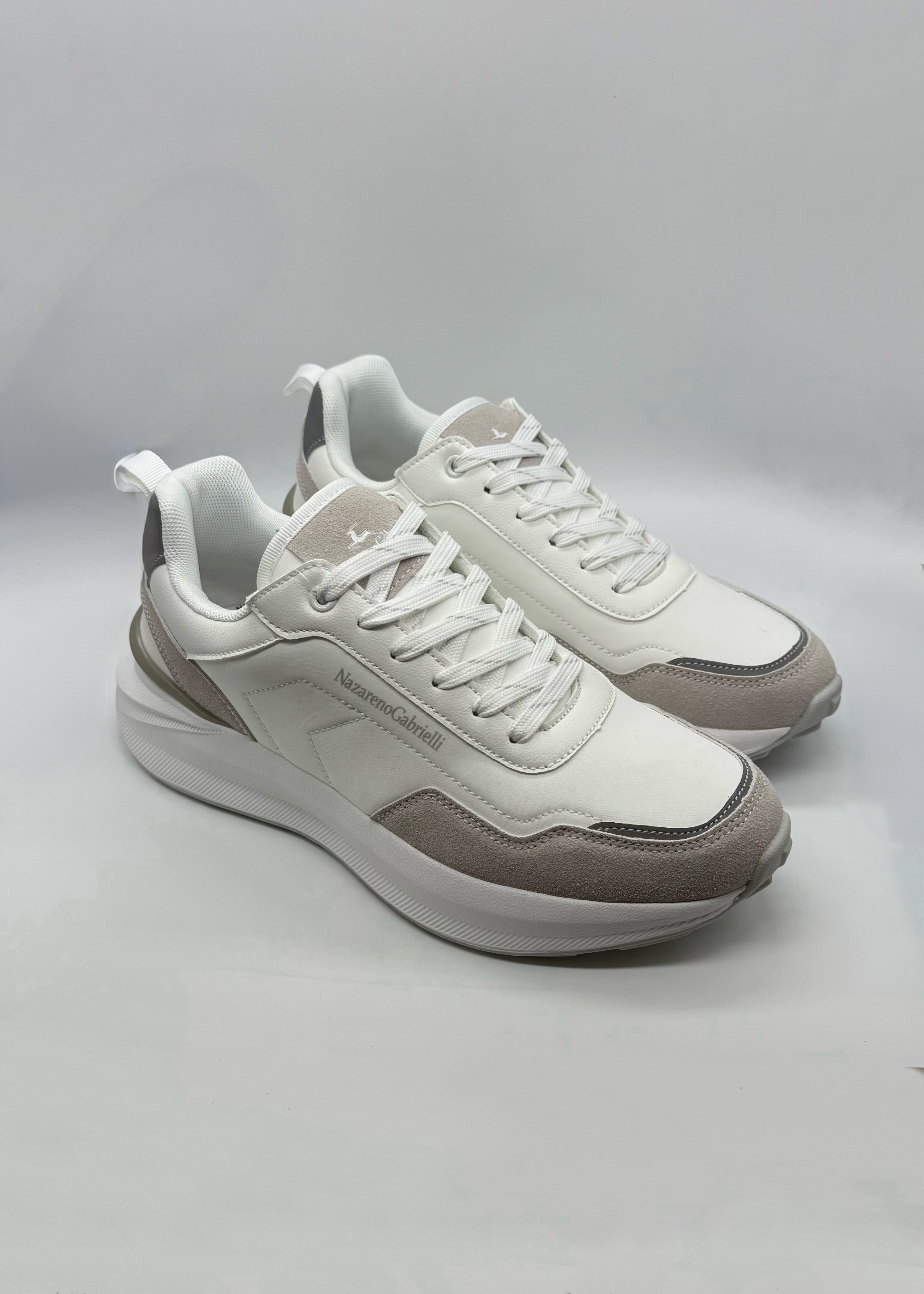 NAZARENO GABRIELLI - Sneakers bianca con dettagli beige uomo