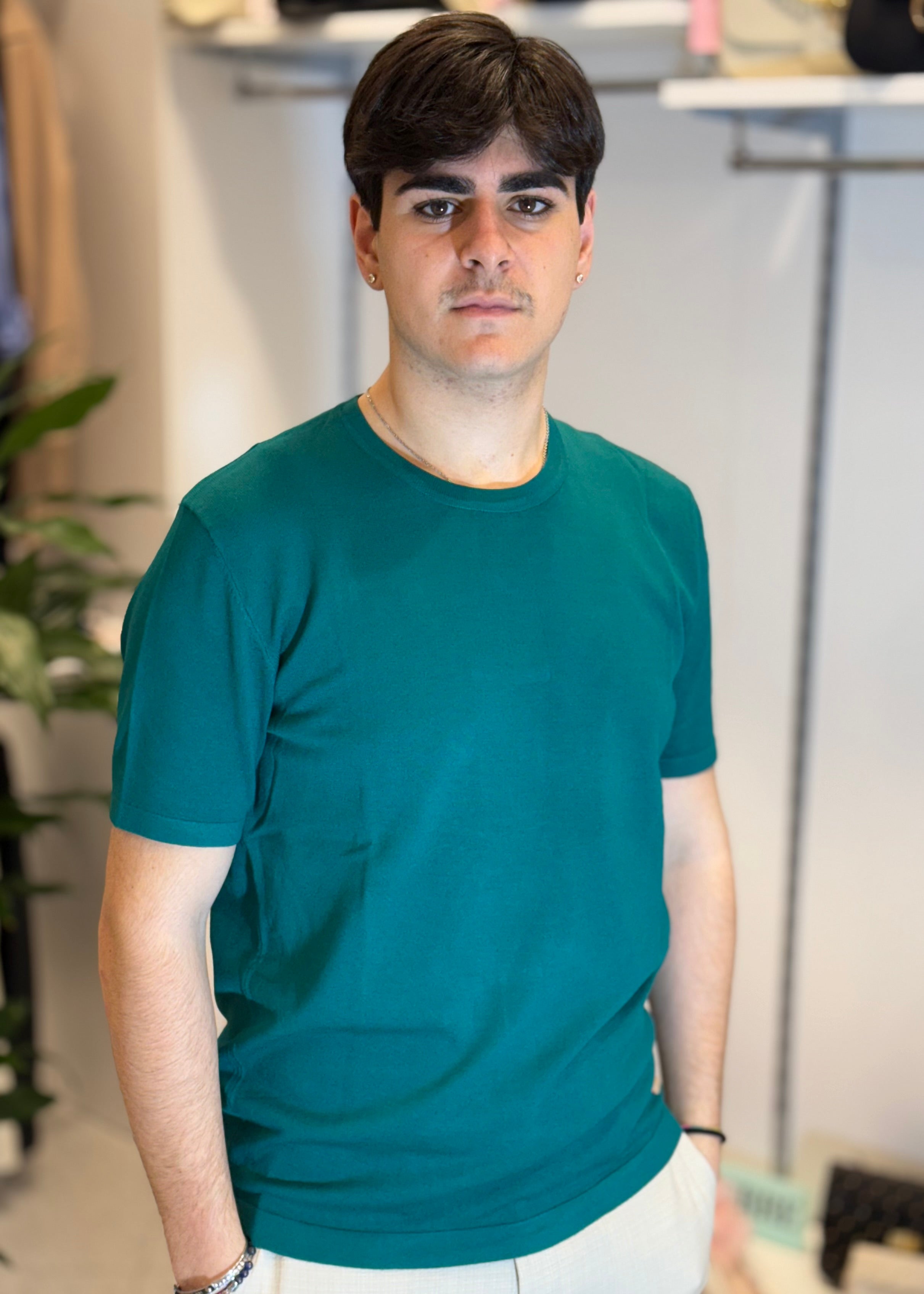 GIANNI LUPO - T-Shirt in maglia smeraldo