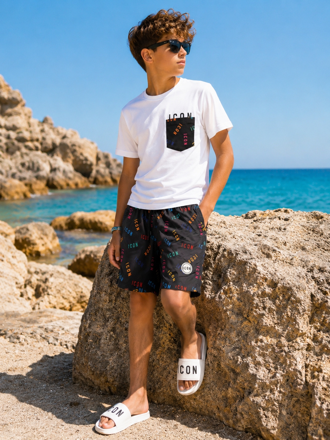 ICON - T-shirt con taschino e logo multicolor bambino