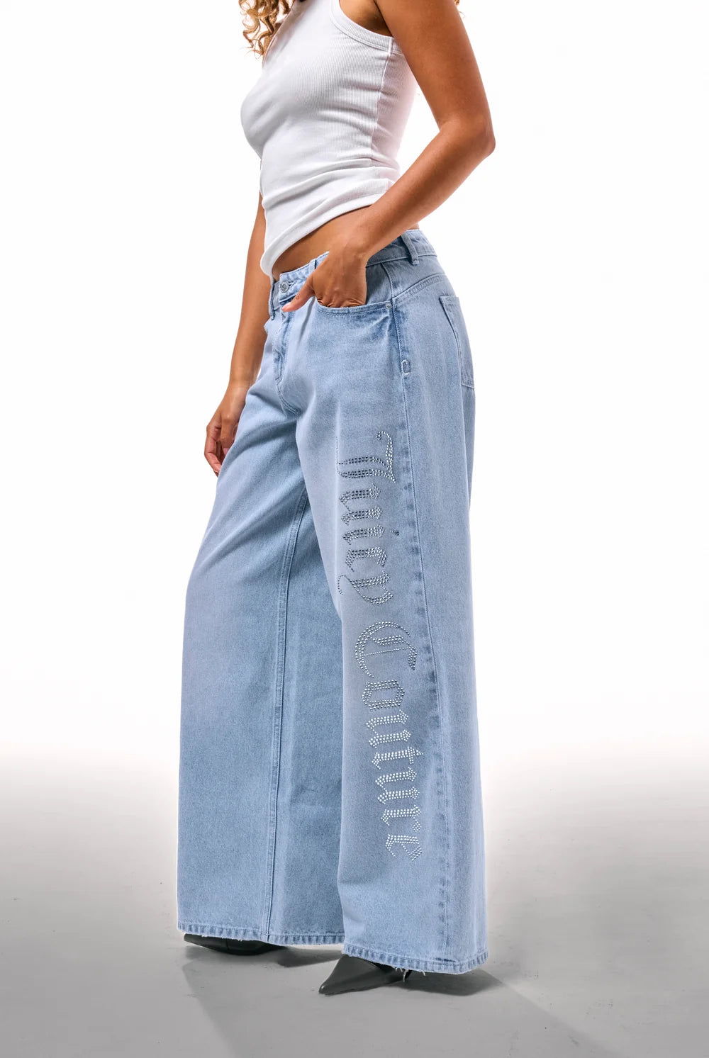 JUICY COUTURE - Jeans a palazzo con logo in strass donna