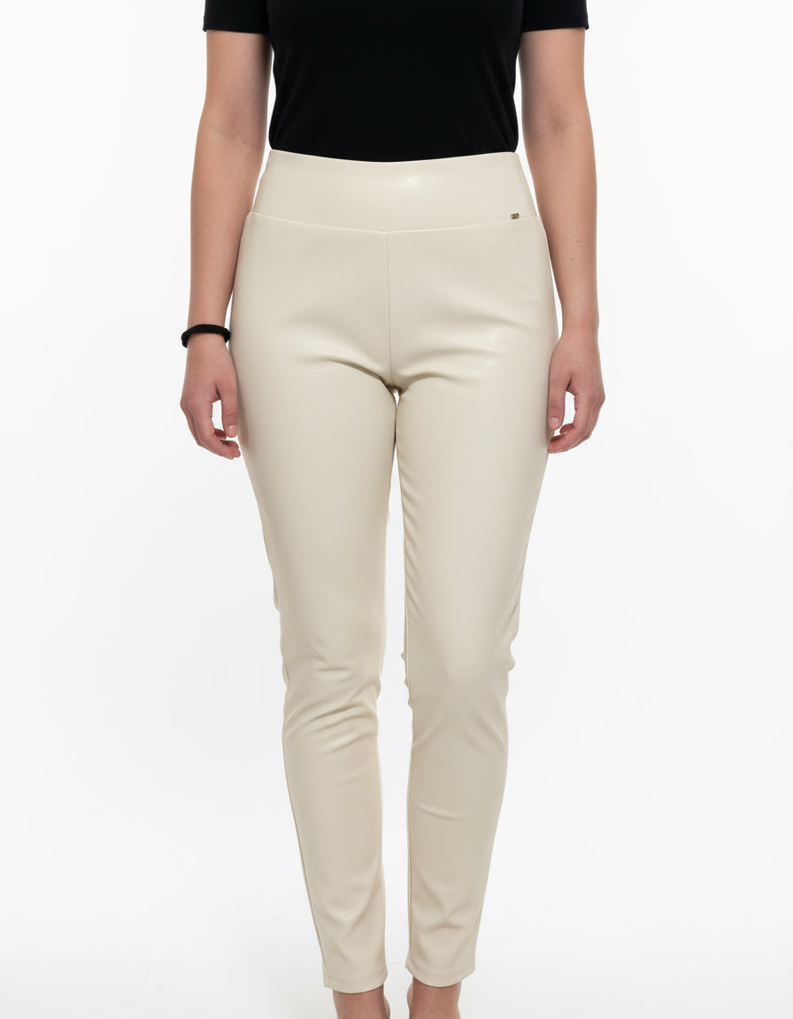 KORALLINE - Leggings in ecopelle beige donna