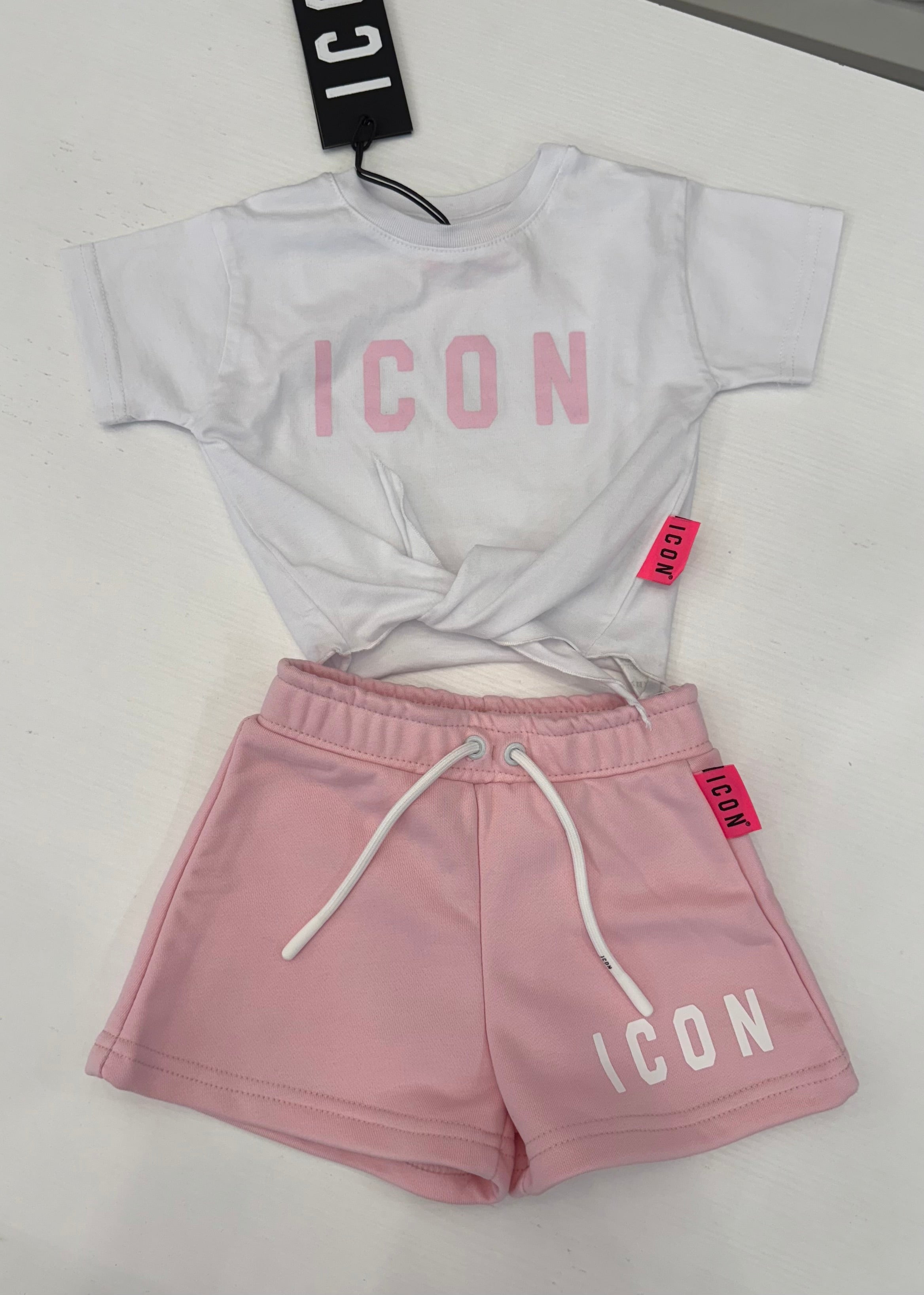 ICON - SET COMPLETO - T-shirt bianca e short rosa bambina