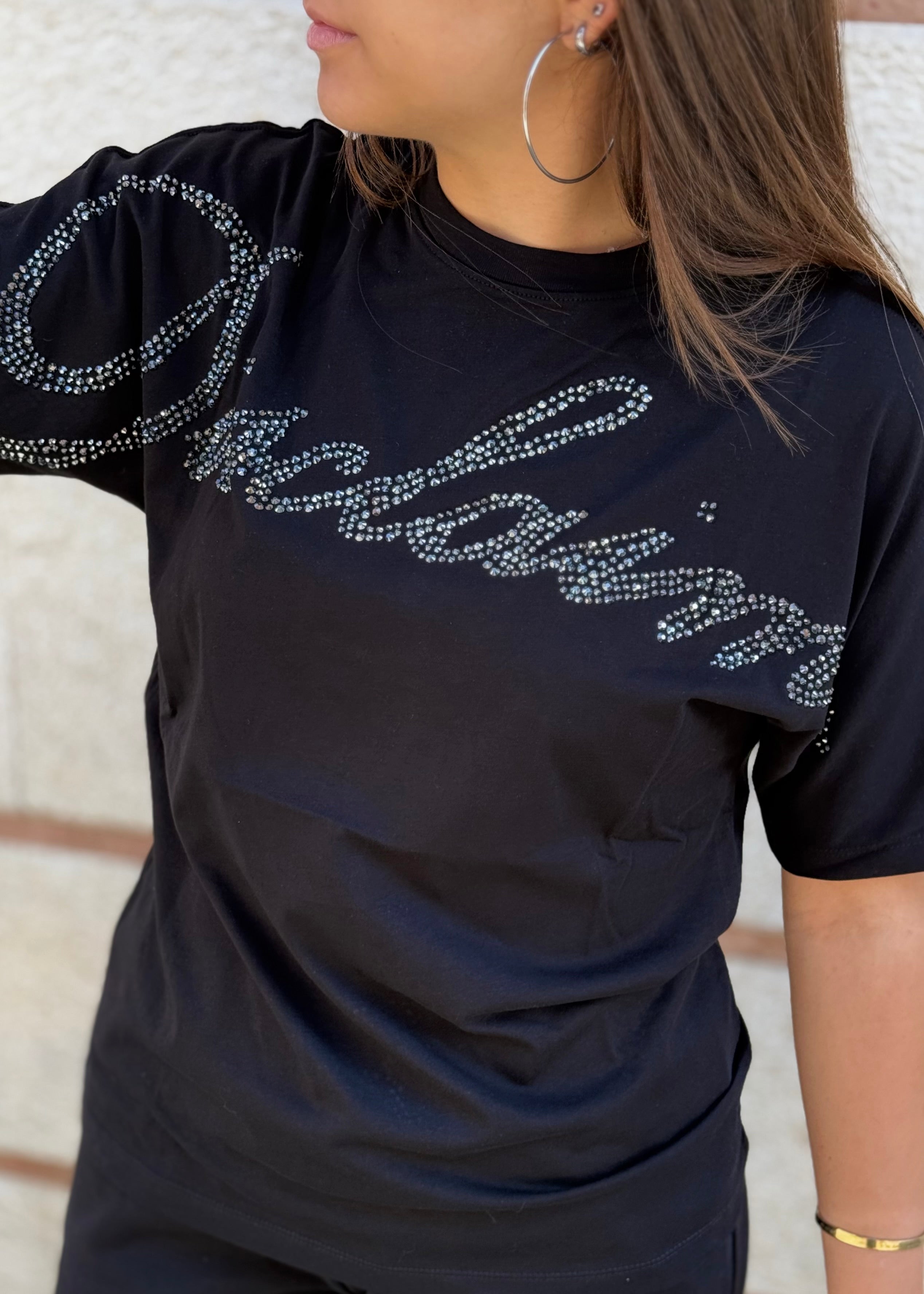 DISCLAIMER - T-shirt con logo in strass donna