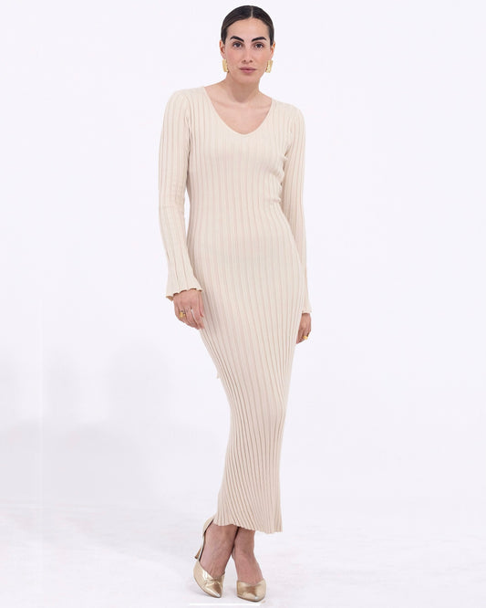 AN-AIM - Abito a costine lungo beige donna