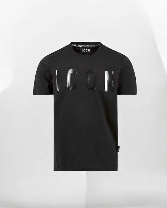 ICON - T-shirt nera con logo nero tono su tono uomo