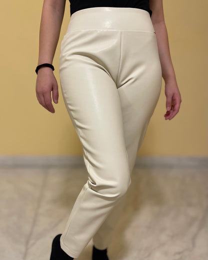 KORALLINE - Leggings in ecopelle beige donna