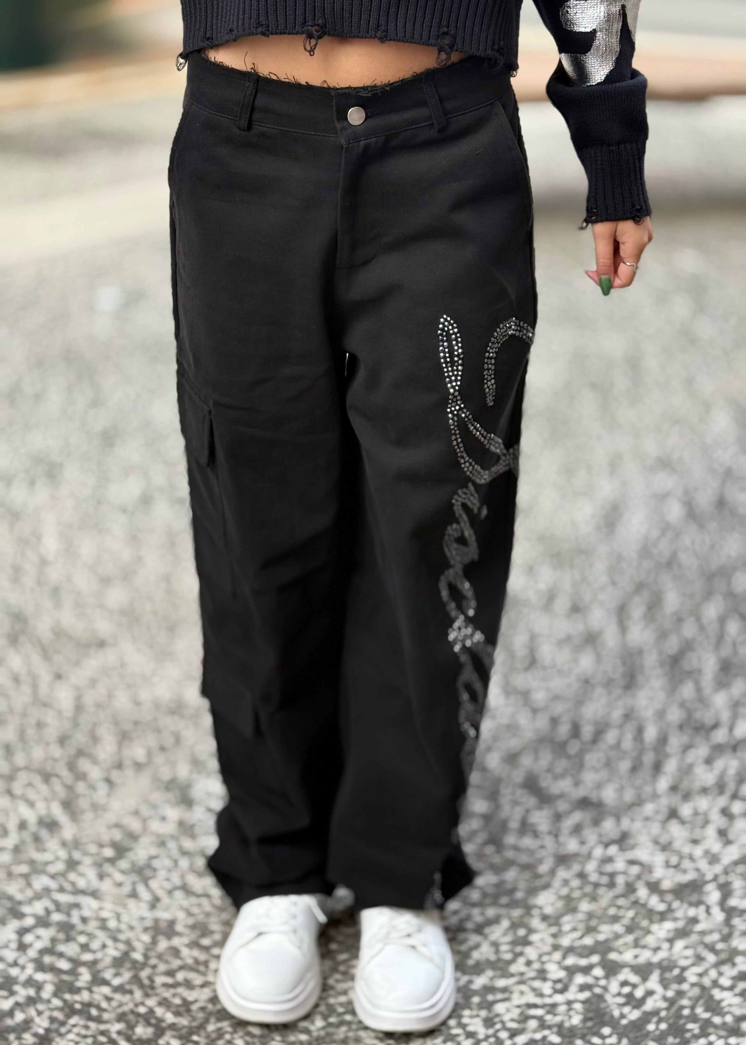 DISCLAIMER - Pantalone con logo in strass donna