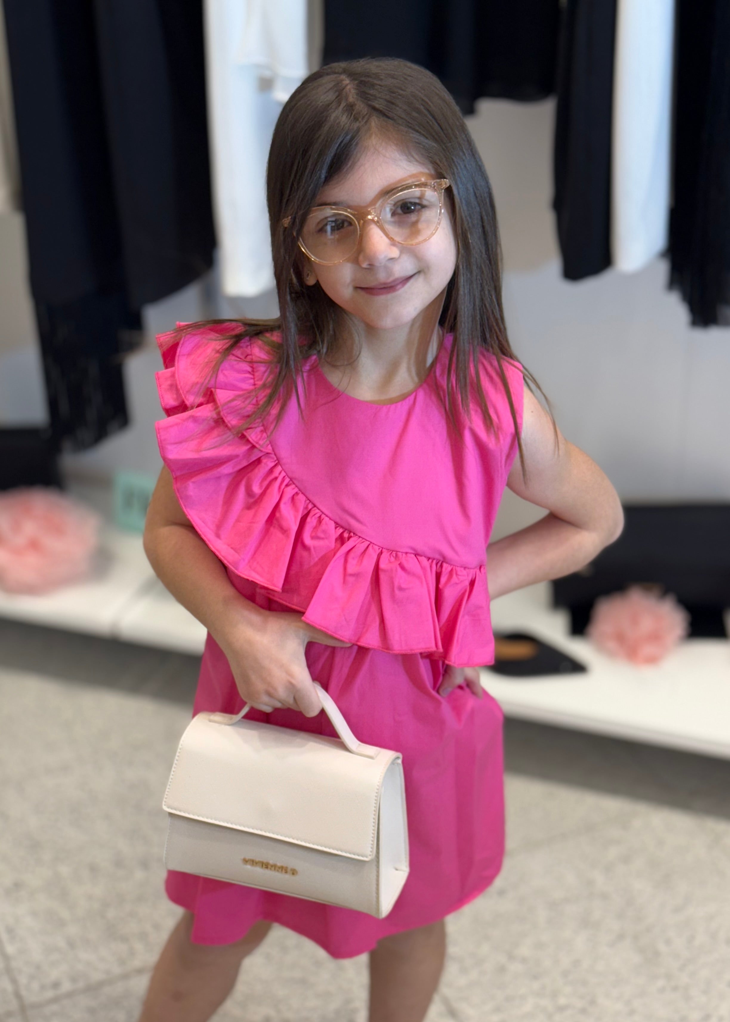 JANICE - Abito fucsia in cotone bambina