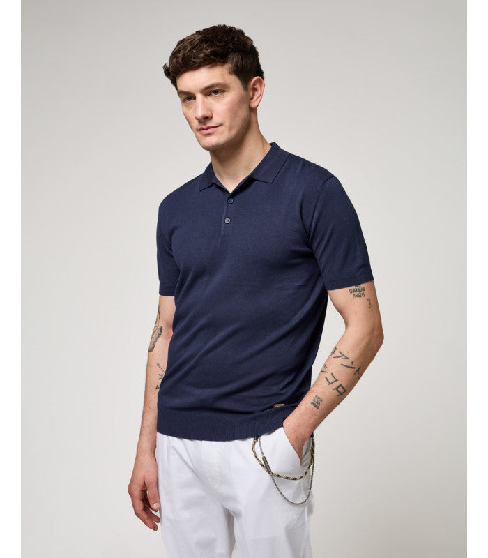 GIANNI LUPO - Polo in maglia blu uomo