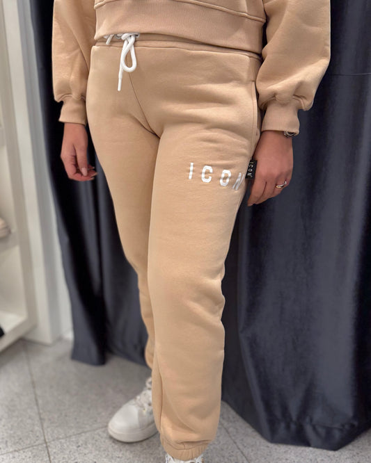 ICON - Pantalone beige con logo bianco  donna