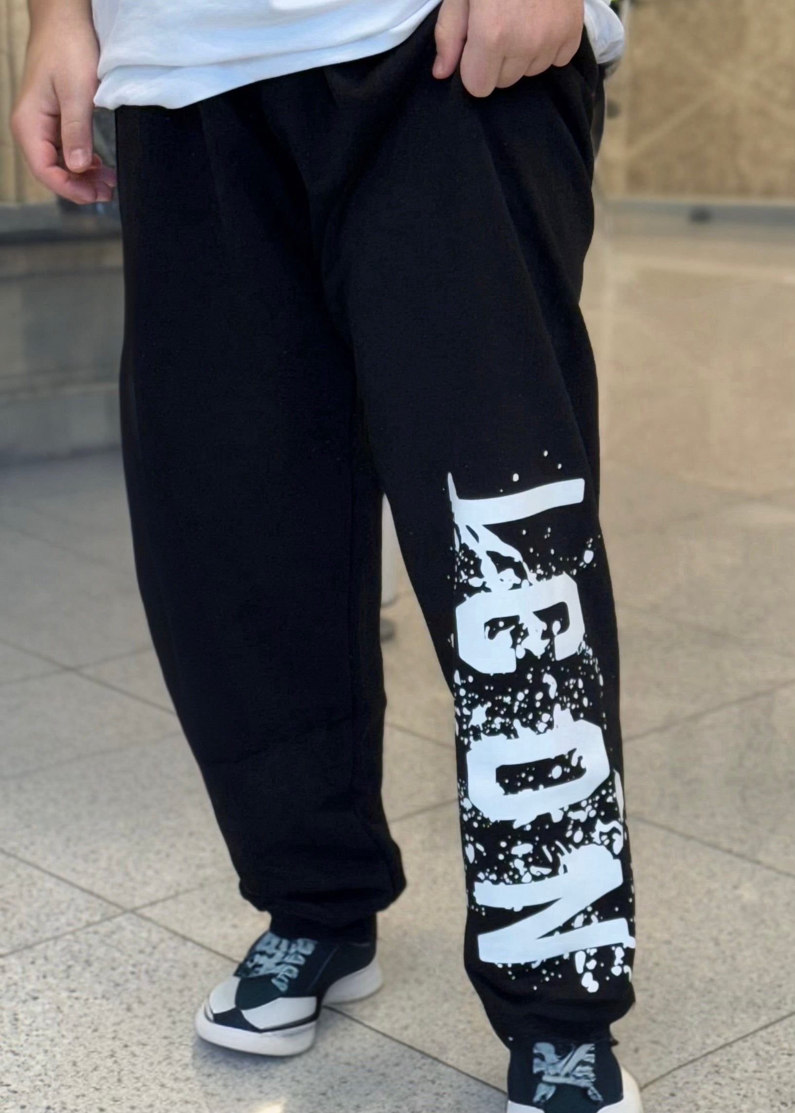 ICON - Pantalone nero con logo bianco bambino