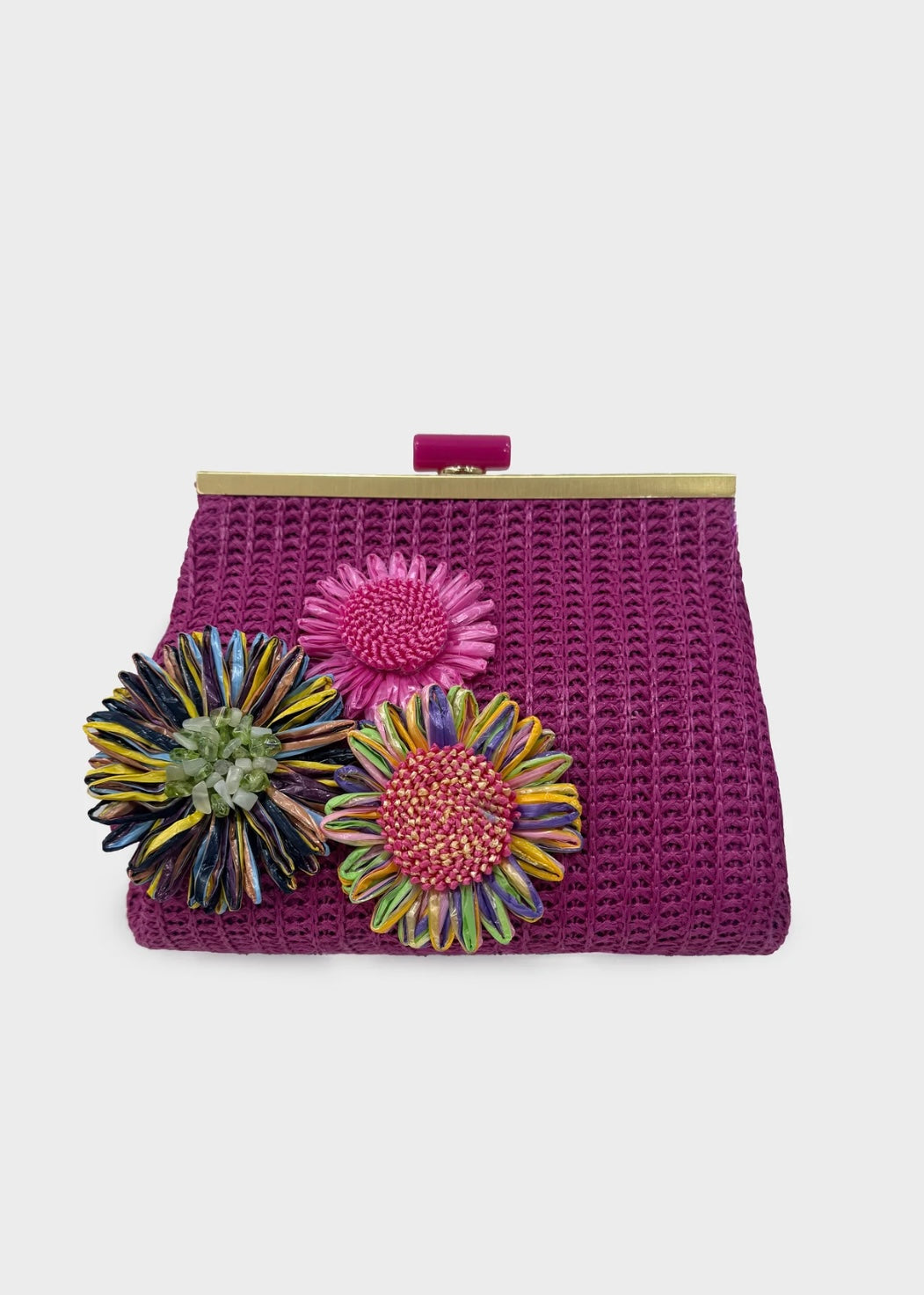 NALI - Pochette MARBELLA in paglia con fiori