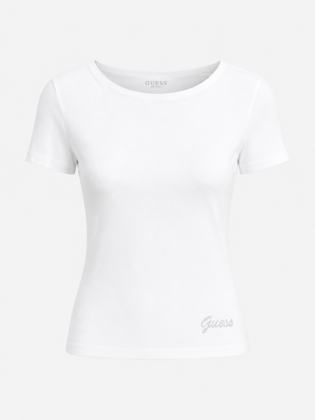 GUESS - T- shirt con logo piccolo in strass donna