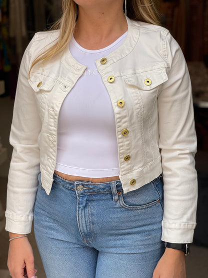 KORALLINE - Giacca bianca in jeans con bottoni dorati