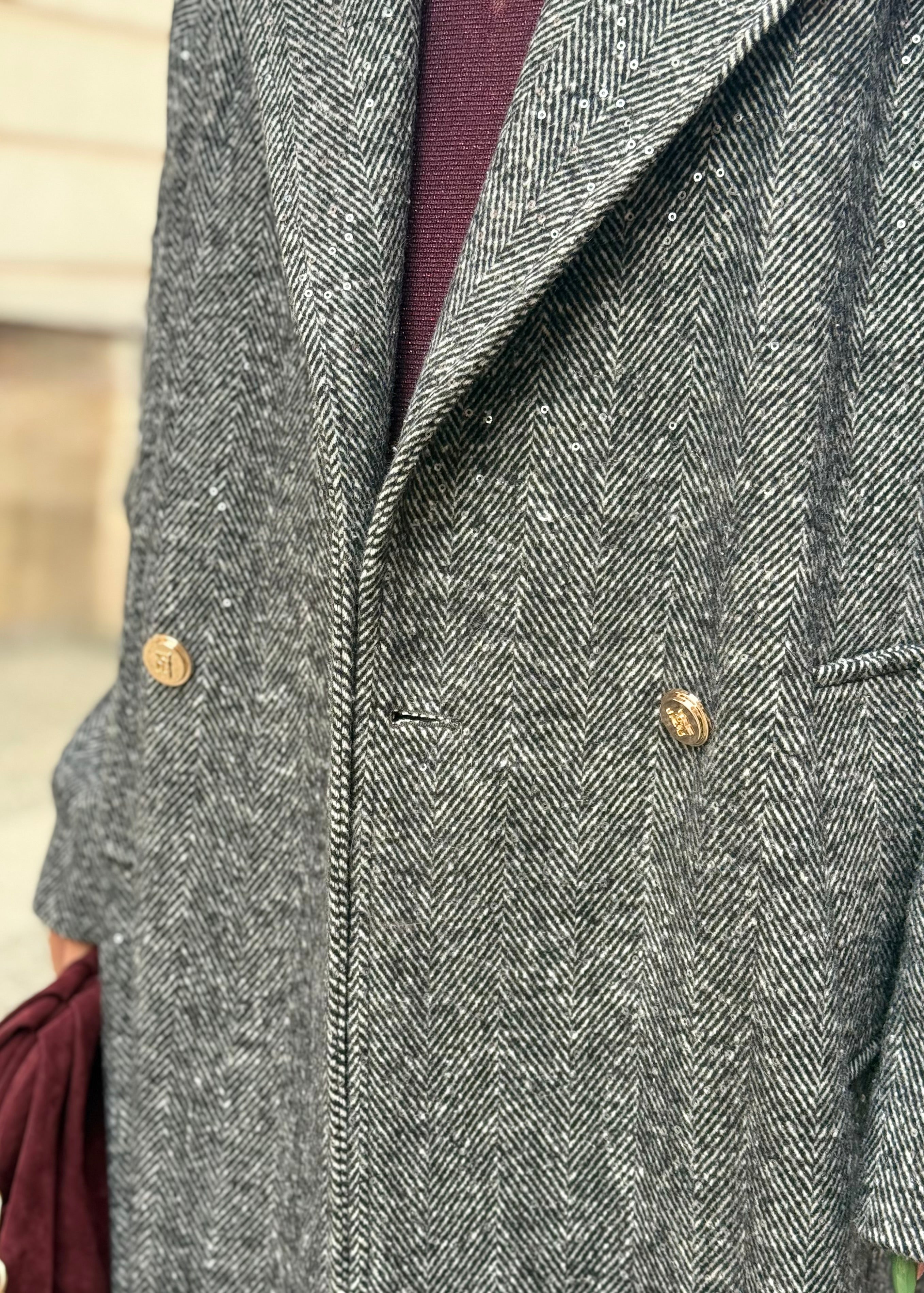 DIGITAL - Cappotto lungo con micro paillettes e bottoni oro donna