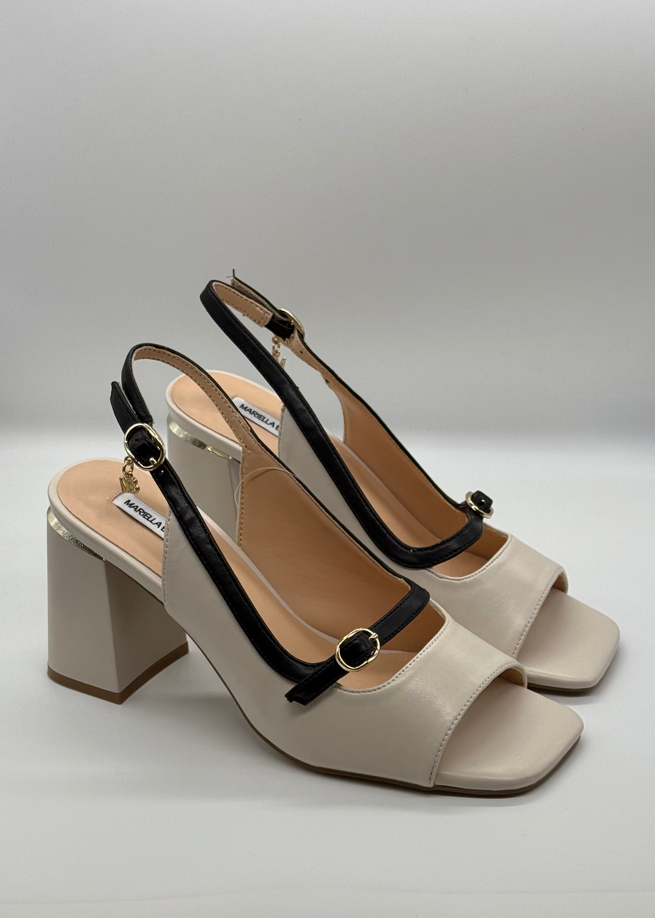 MARIELLA BURANI - Sandalo alto nero e panna con dettagli oro