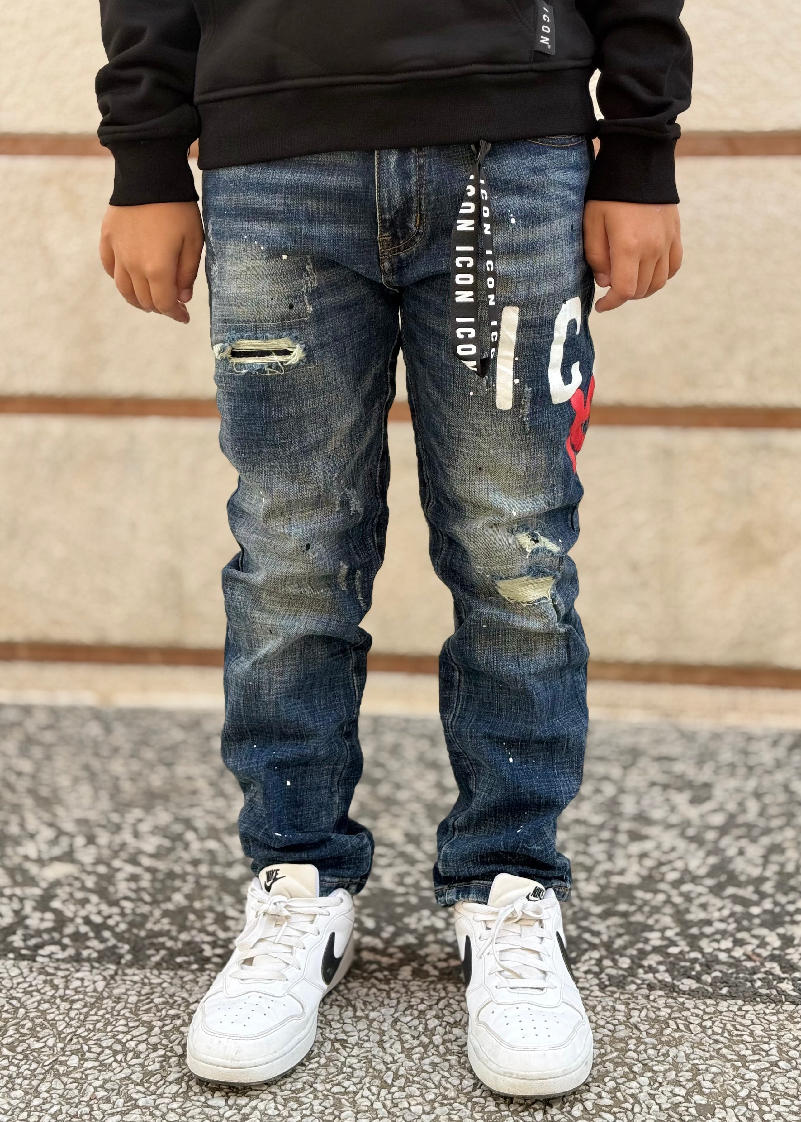 ICON - Jeans con logo bianco e rosso bambino
