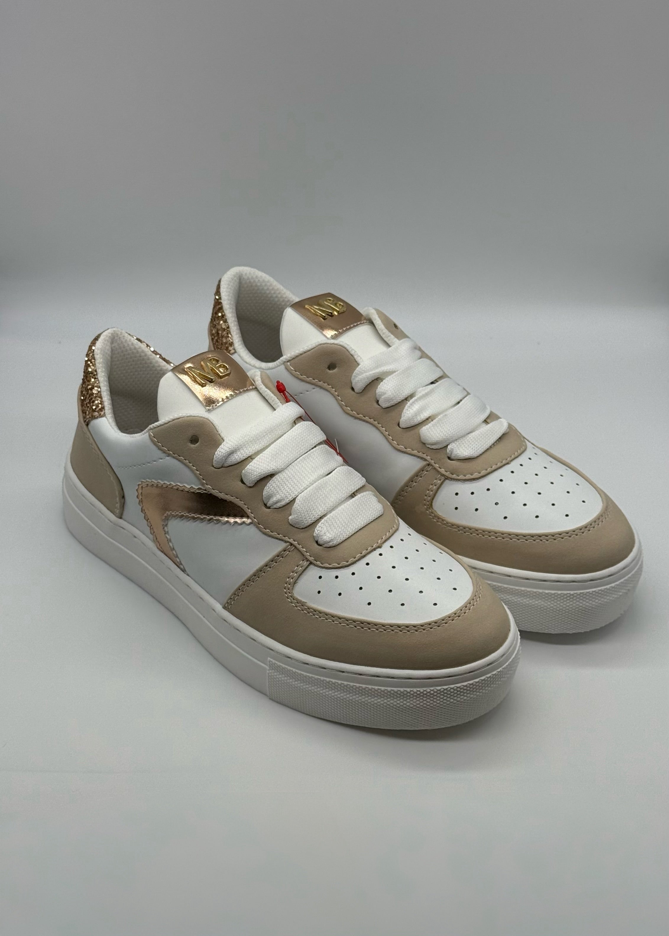 MARIELLA BURANI - Sneakers bianca e beige con dettagli gold donna