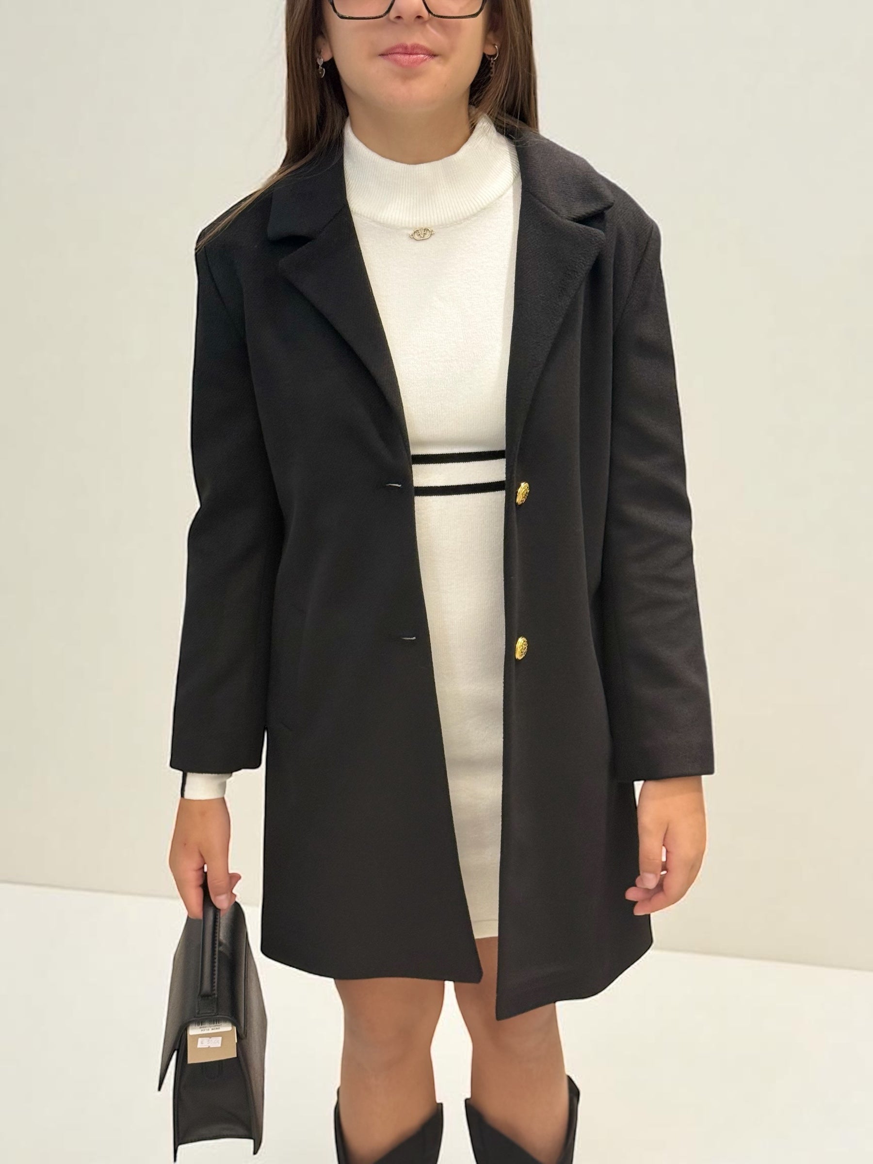 JANICE - Cappotto nero bambina