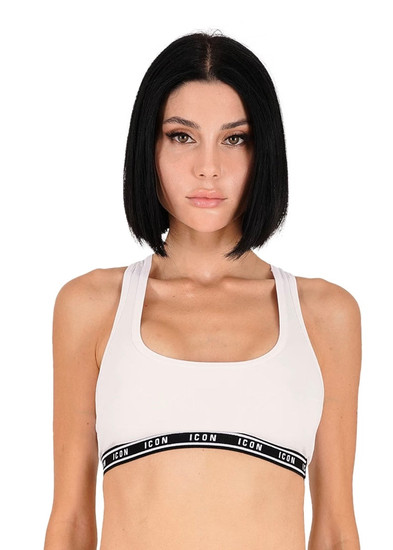 ICON - UNDERWEAR - Top bianco con elastico nero logato donna