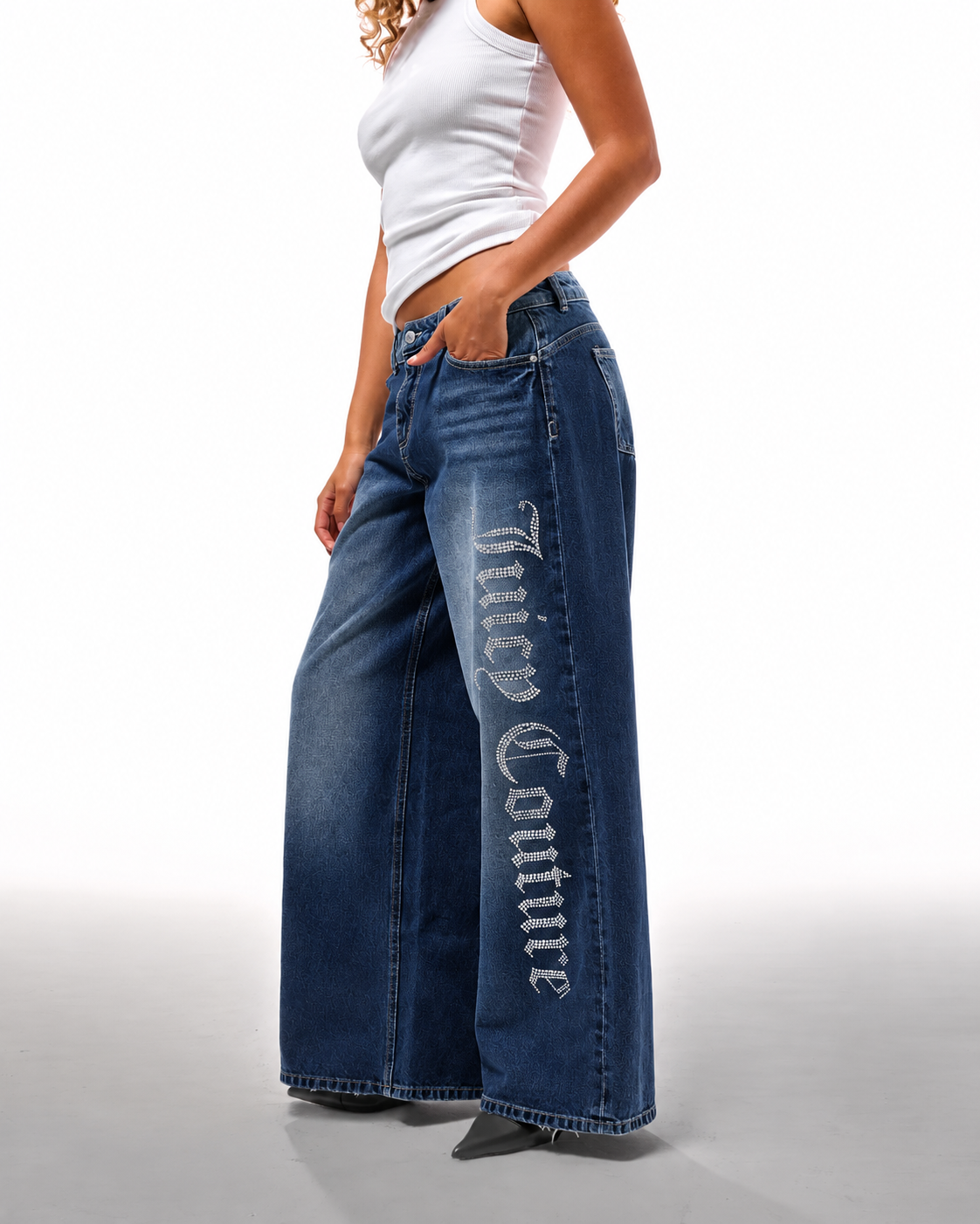 JUICY COUTURE - Jeans a palazzo con logo in strass donna