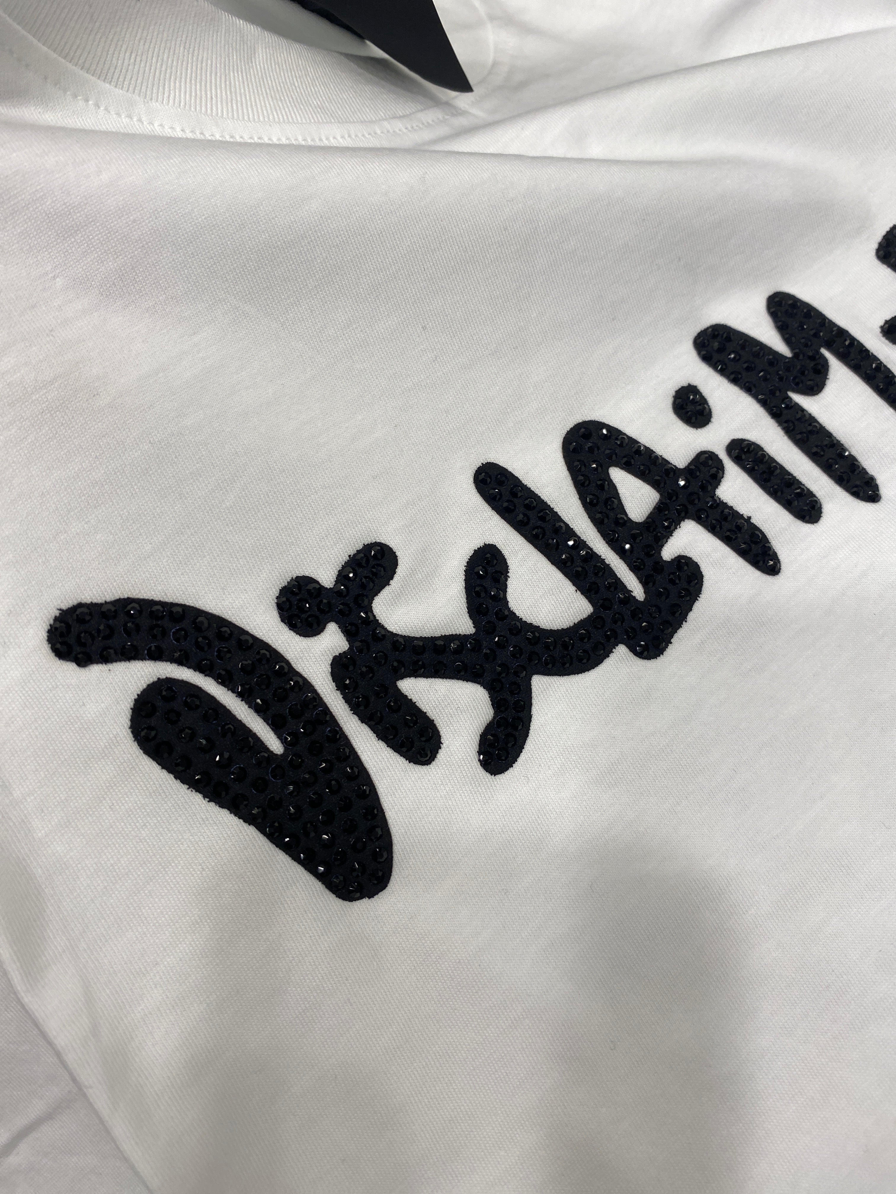 DISCLAIMER - T-shirt crop con logo in strass donna