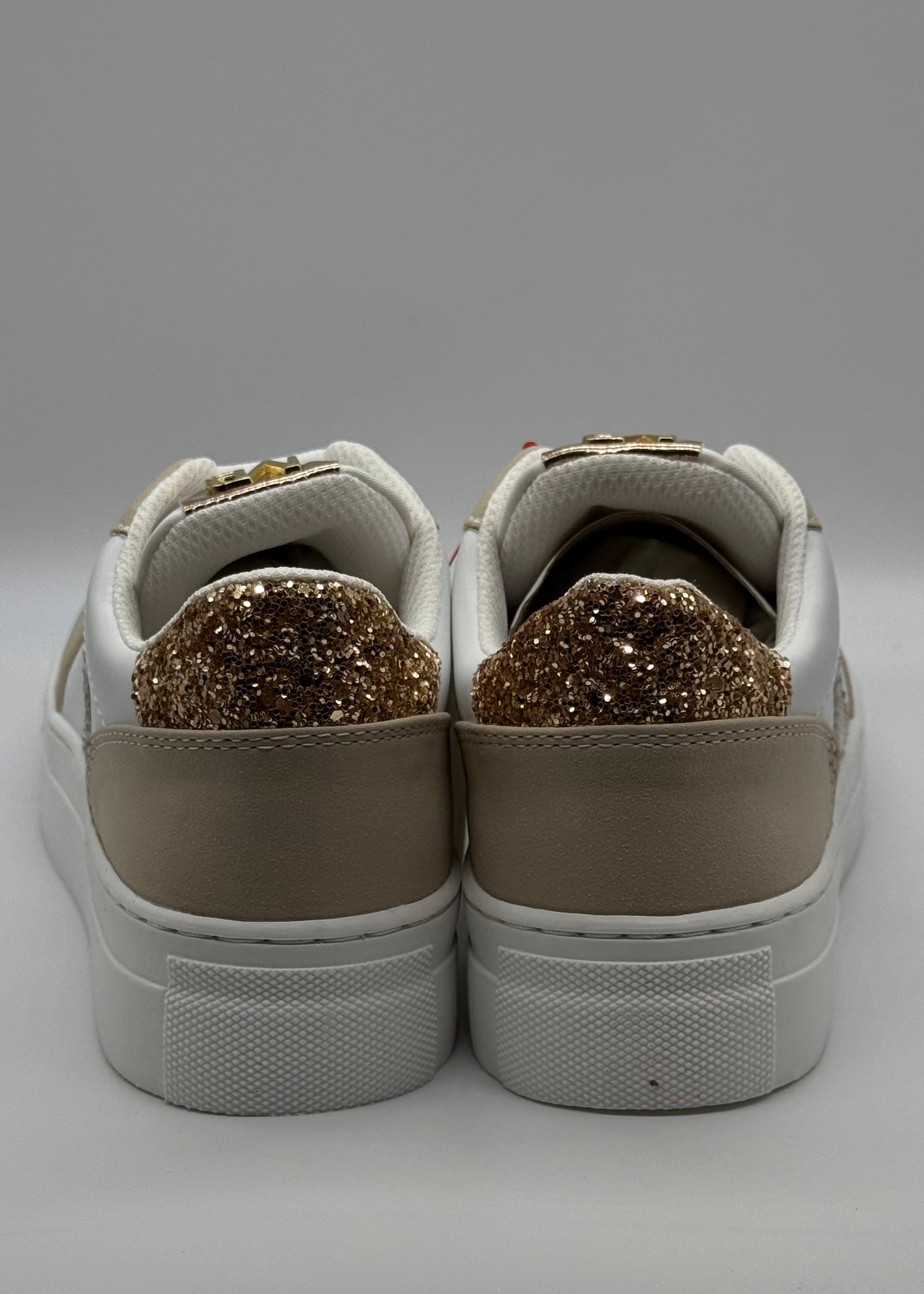 MARIELLA BURANI - Sneakers bianca e beige con dettagli gold donna