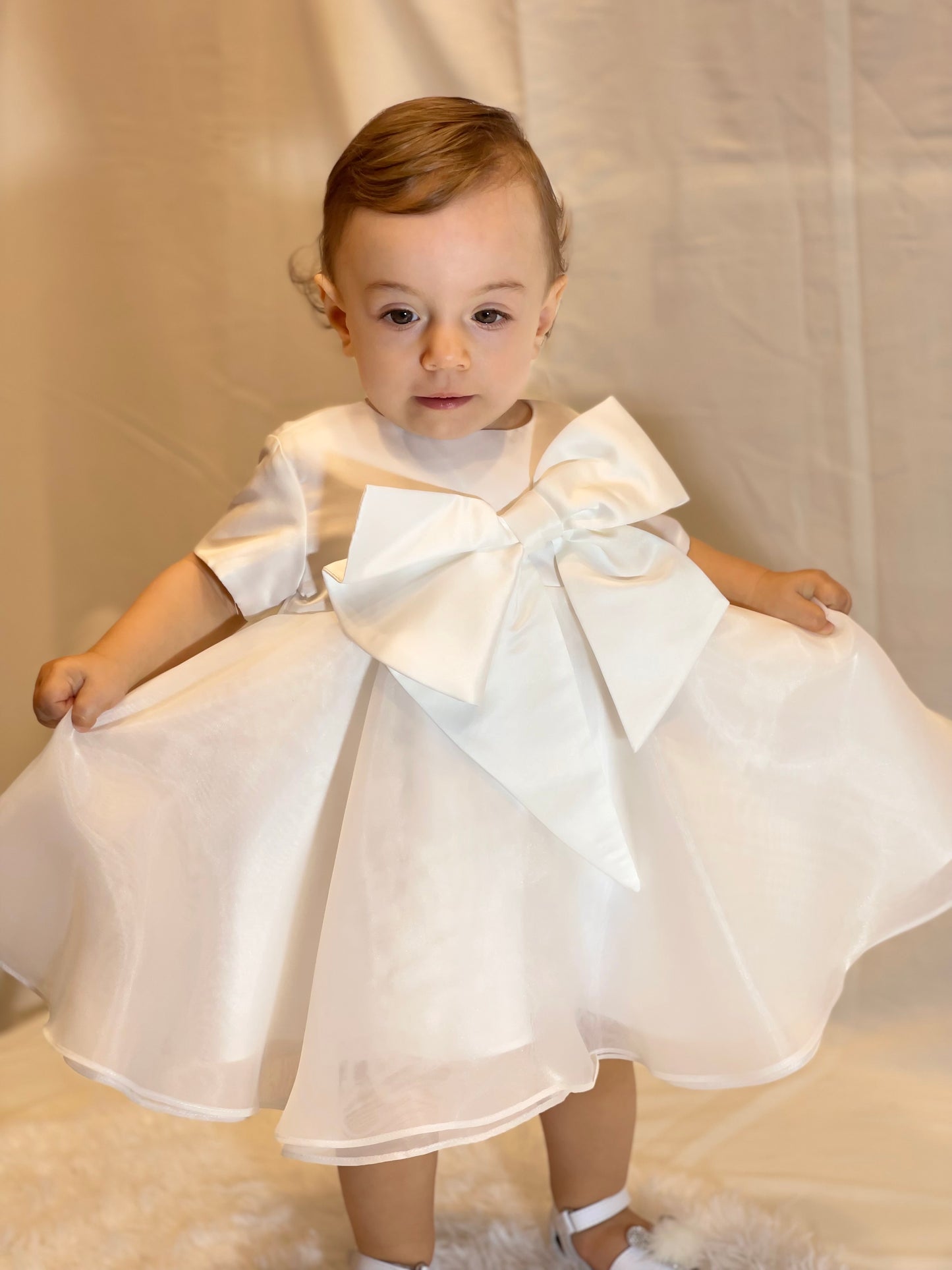 FUN FUN - COUTURE - Abitino bianco con maxi fiocco bambina