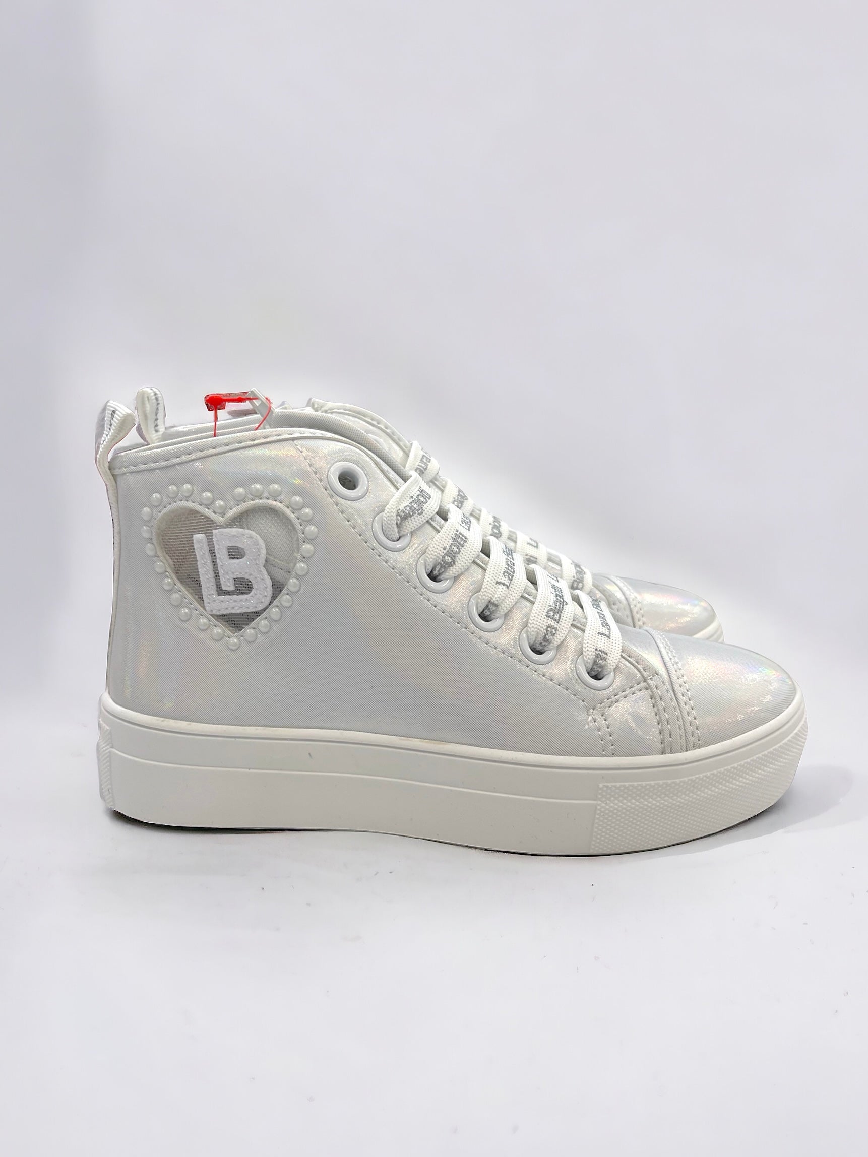 LAURA BIAGIOTTI LOVE - Sneakers bianco perla elegante con logo trasparente laterale
