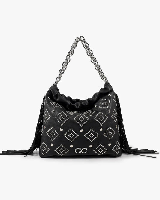 GIO CELLINI - Borsa CHRISTINA nera con frange e borchie argento