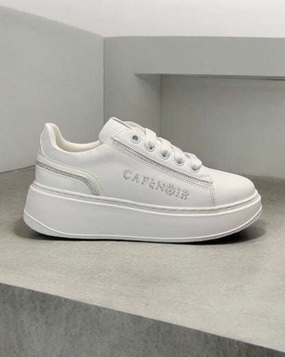 CAFèNOIR - Sneakers bianca con pietrine e logo