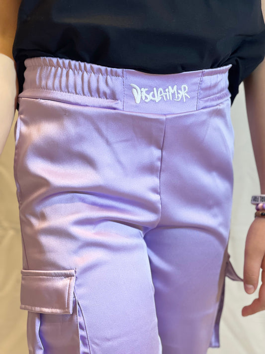 DISCLAIMER - Pantalone cargo lilla in raso bambina