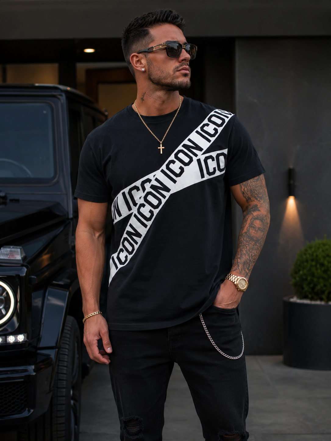 ICON - T-shirt con bande stampate uomo