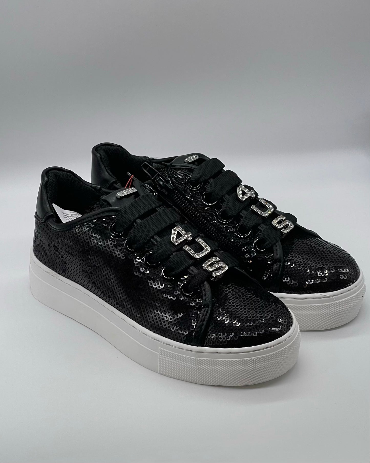 4US BY CESARE PACIOTTI - Sneakers  in paillettes nere con charme logato