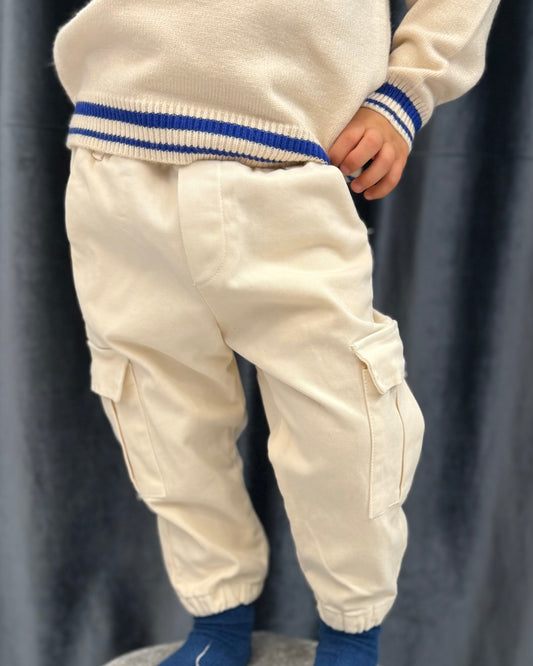 NEVER TOO - Pantalone cargo panna bambino