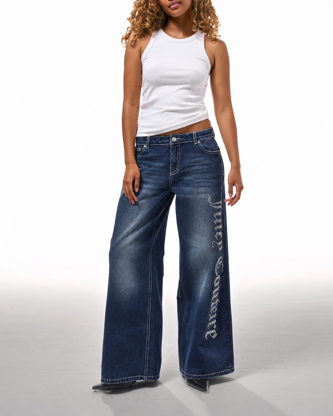JUICY COUTURE - Jeans a palazzo con logo in strass donna