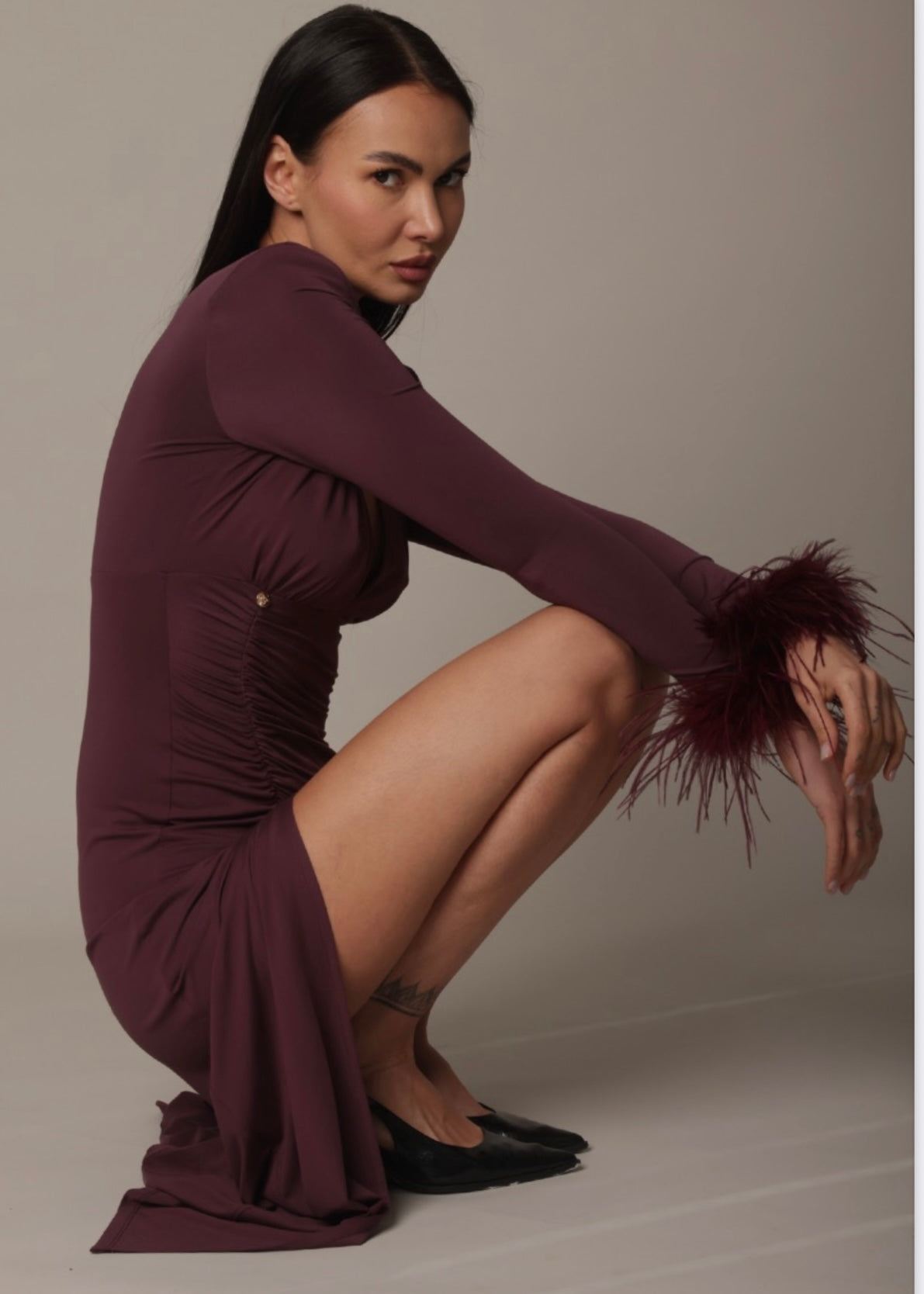 DIGITAL - Vestito lungo con piume donna
