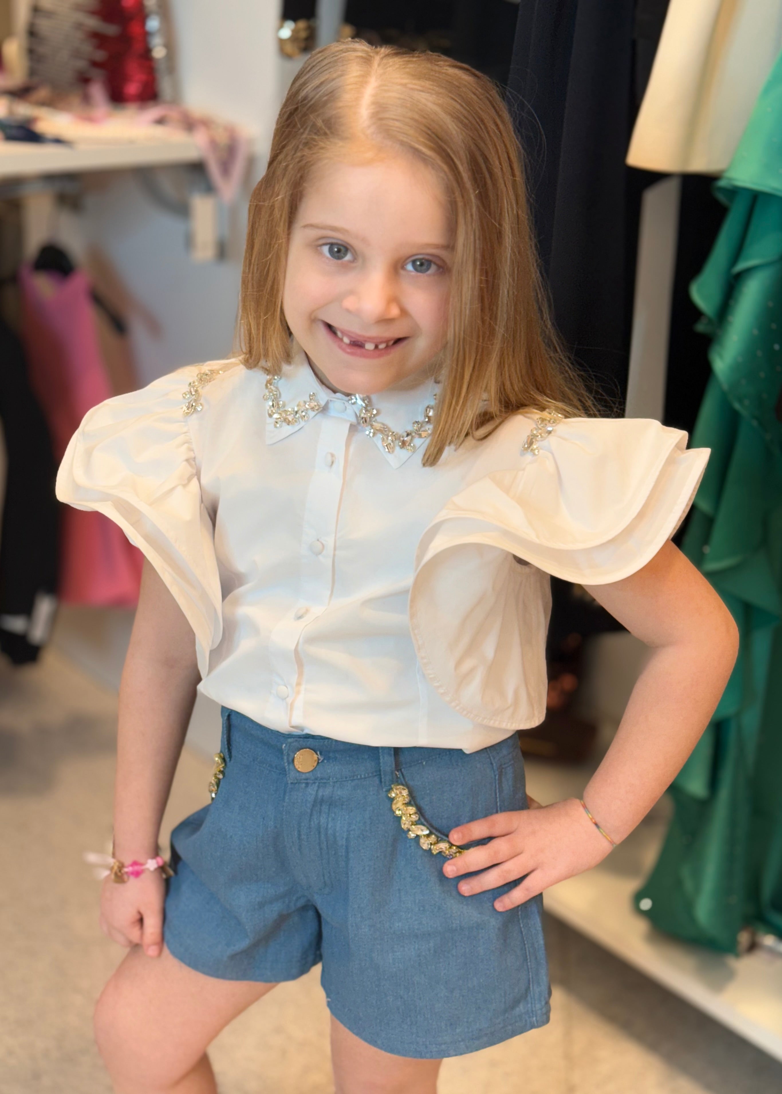 FUN FUN - Short effetto denim con pietre bambina